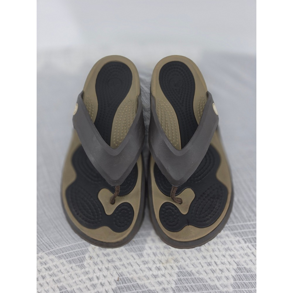 Crocs Mens AB0011-234 Brown Tan Athletic Thong Sandals Flip Flops Size 11